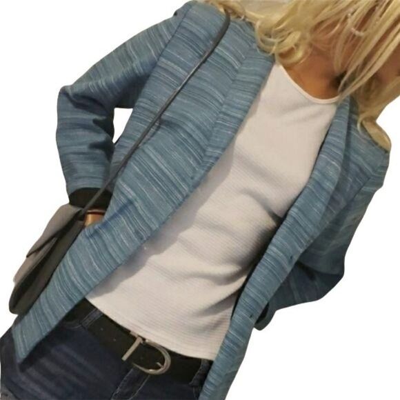 Vtg 80's Nicola Blue Striped Boyfriend Single Breasted Button Down Blazer Sz 12 - Picture 1 of 14